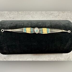 Sterling Silver Turquoise Bear Paw Bracelet | Native American Southwestern | 8”